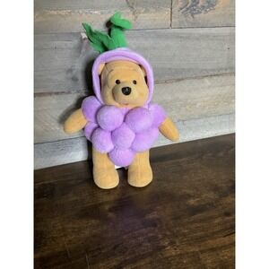 Disney Bean Bag Plush POOH Dressed in Grapes Winnie the Pooh 8"